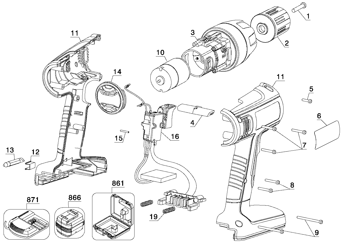 Default Diagram and Parts List for FS18PSLW Type 1 Black and Decker Boring Machine